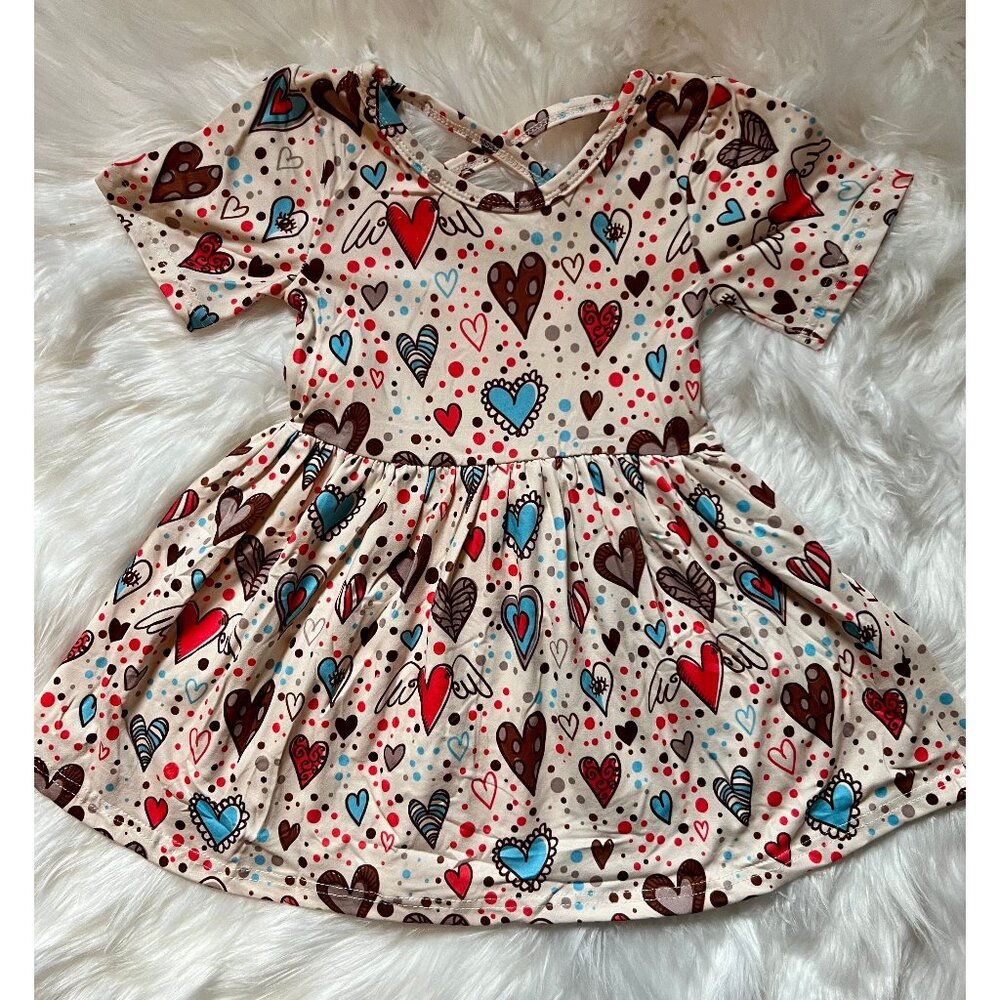 Valentine's Hearts Short Sleeve Girl Dress NEW
